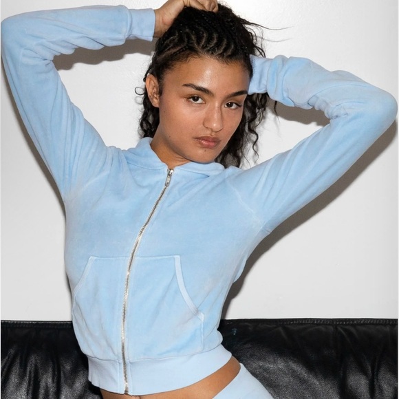 Los Angeles Apparel Tops - Los Angeles Apparel Velour Hoodie in Frost Medium